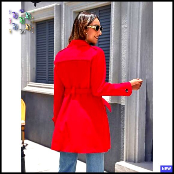 Waterproof Trench Coat Classic Lapel Double Breasted Belted Outerwear Elegant - Picture 2 of 7